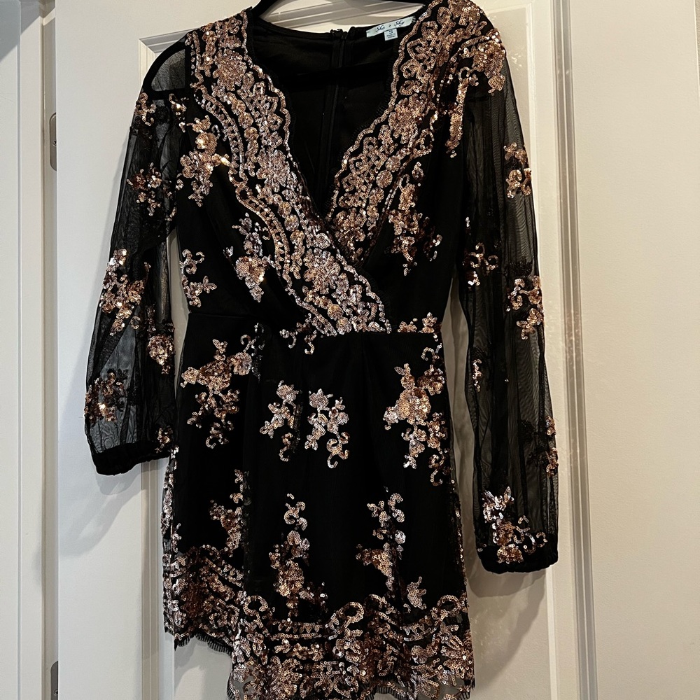 Black and gold sequin romper